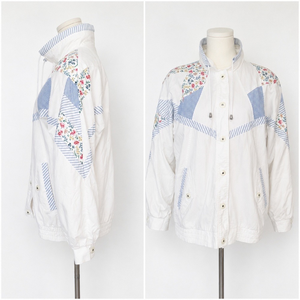 Vintage 90s Current Seen‎ Patchwork Floral Striped Cotton Jacket M Cottagecore